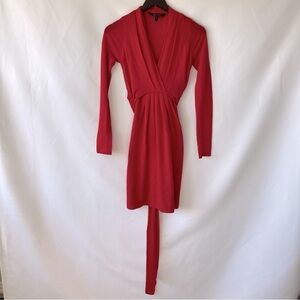 BCBGMaxAzria Women's Red Back Tie Long Sleeve V-Neck Midi Dress Size XS